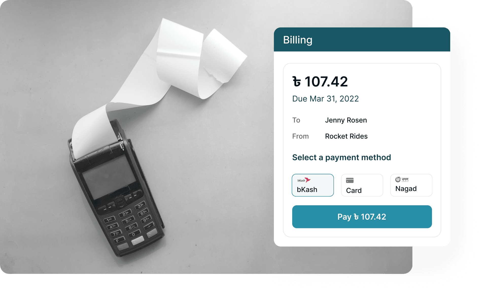 POS terminal on grey table