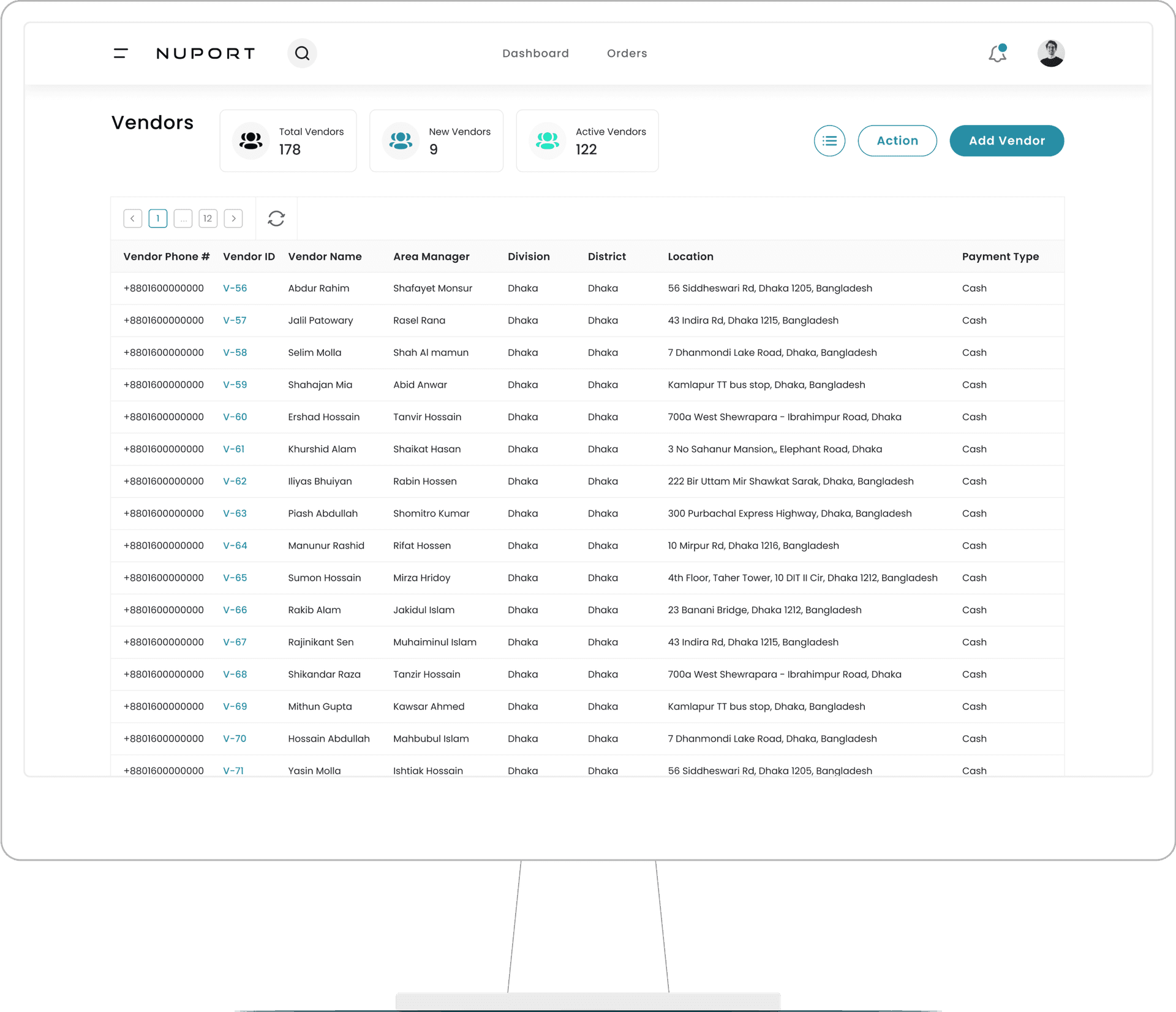 Nuport vendor management page